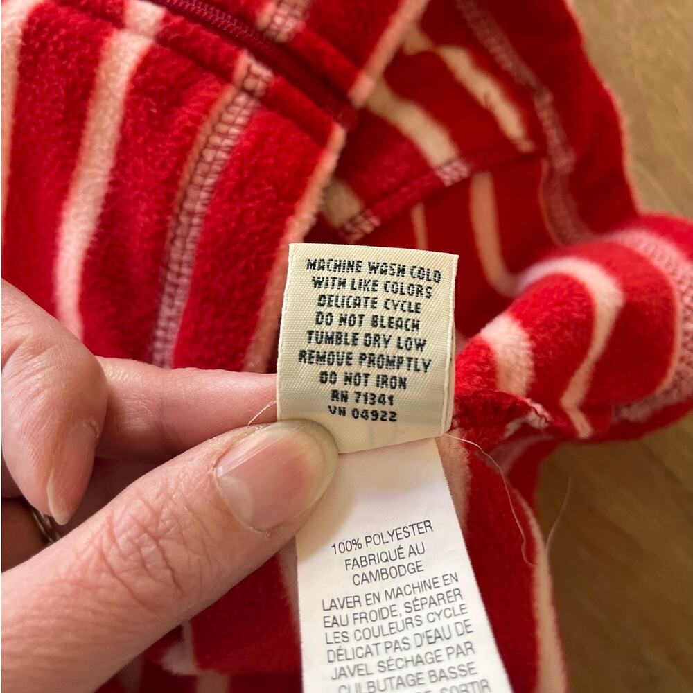 LL Bean Womens Full Zip Red White Striped Fleece Jacket Size M Outdoors Holiday - Picture 9 of 11